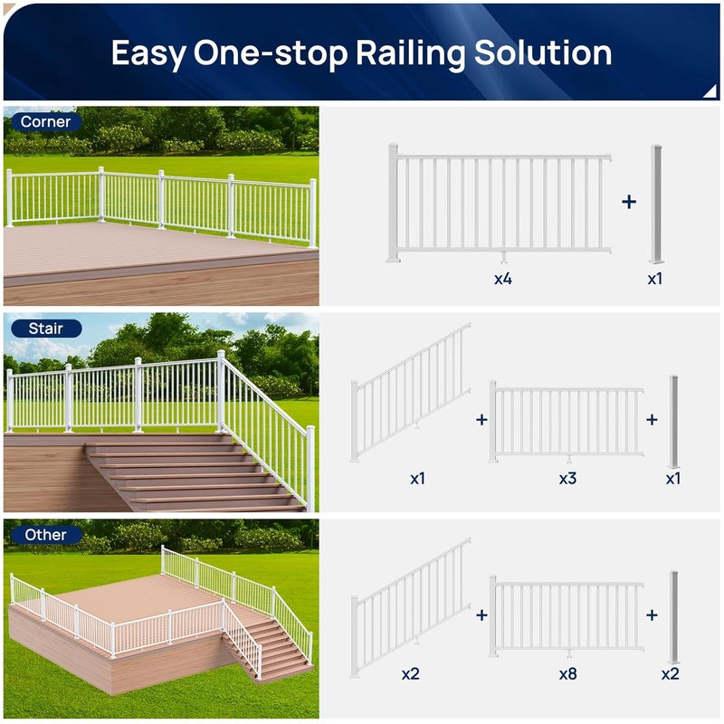 Egadis 1 Pack 2.56 in. x 2.56 in. x 39 in. Deck Railing Post with Screws, Aluminum Stair Railing Post, White Outdoor Textured Powder-Coat Finish Stair Post for Decks, Porches & Balconies (1 Post) - Image 4
